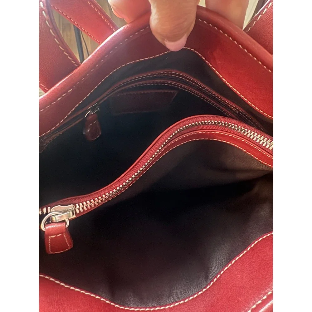 Coach Red Leather Tote‎ Bag Vintage B3S-7776 Shoulder Bag Contrast Stitching